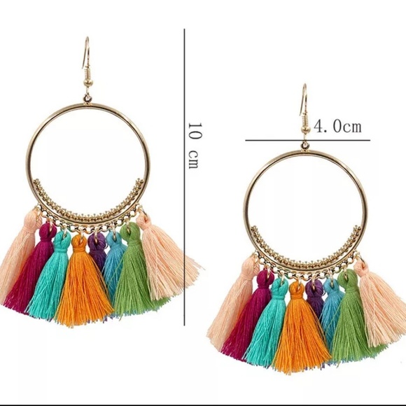 Gypsy Tassel Earrings Red Wine Color - Picture 3 of 4